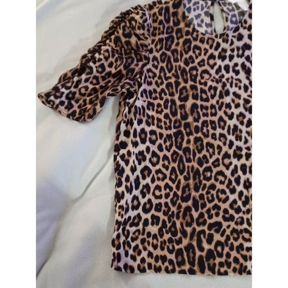 H&M womens cheetah animal print short sleeve blouse size XXS oversized - Picture 3 of 8